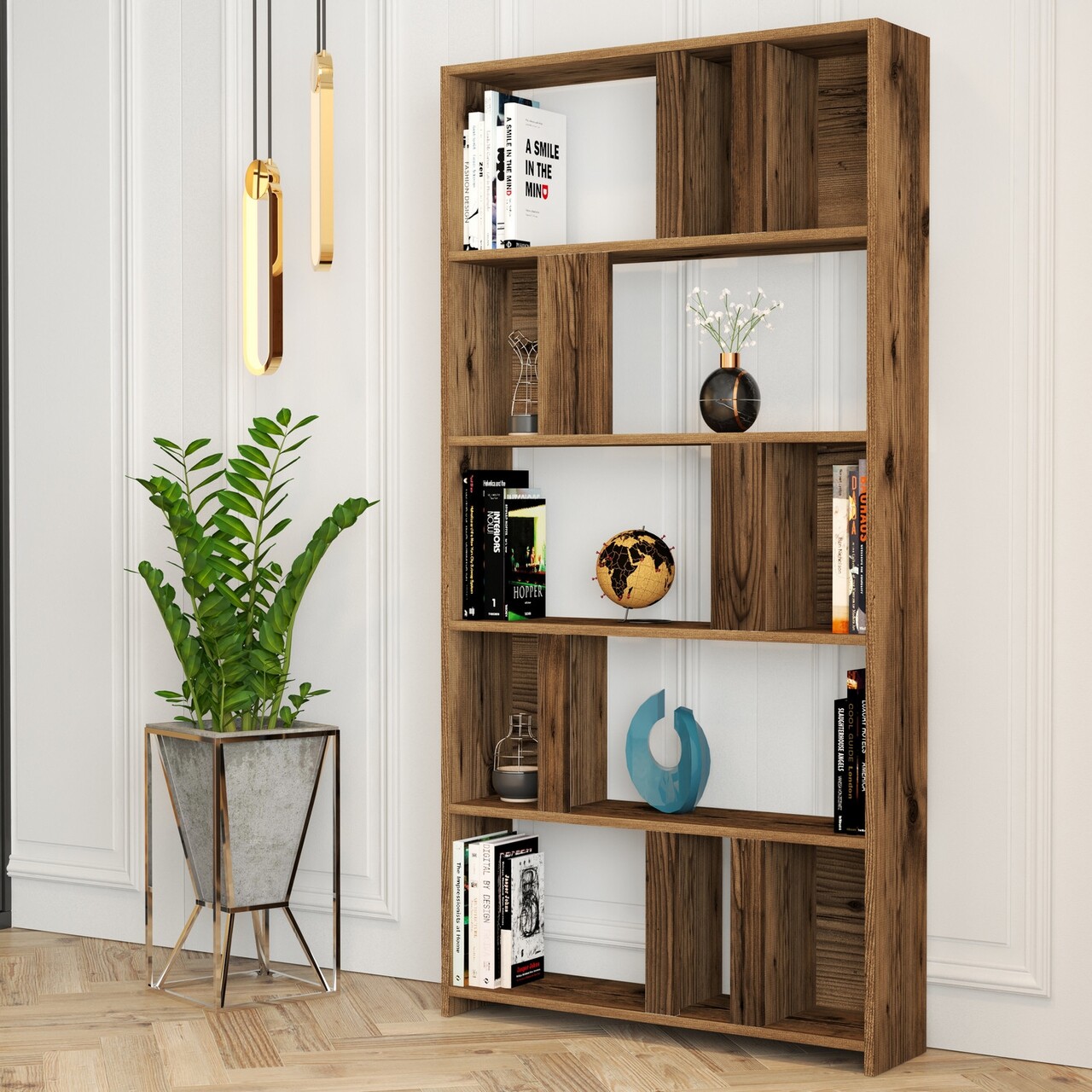 Biblioteca, Hommy Craft, Lima 845HCT3643, 90 x 180 x 20 cm, pal melaminat, nuc - imagine 6